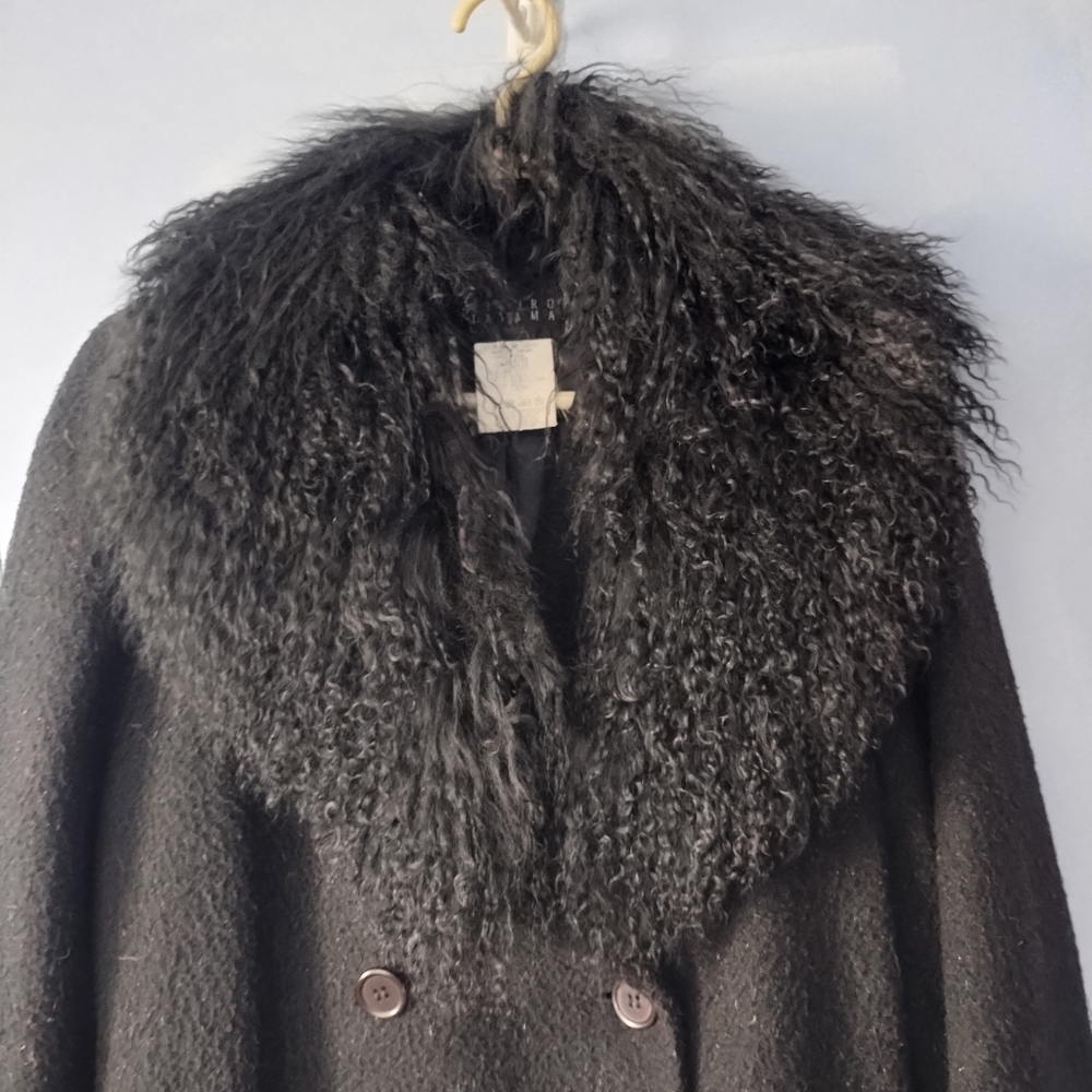 Genuine Mongolian Lamb Fur Black Fluffy Big Collar For Coats